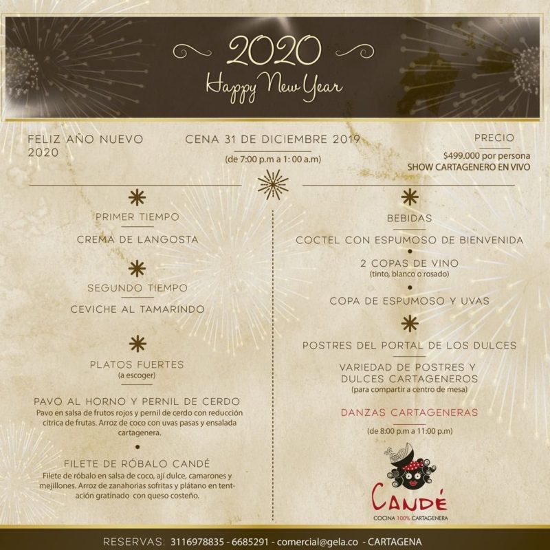 2019 NYEve Cande Menu | Apartment for sale in Cartagena